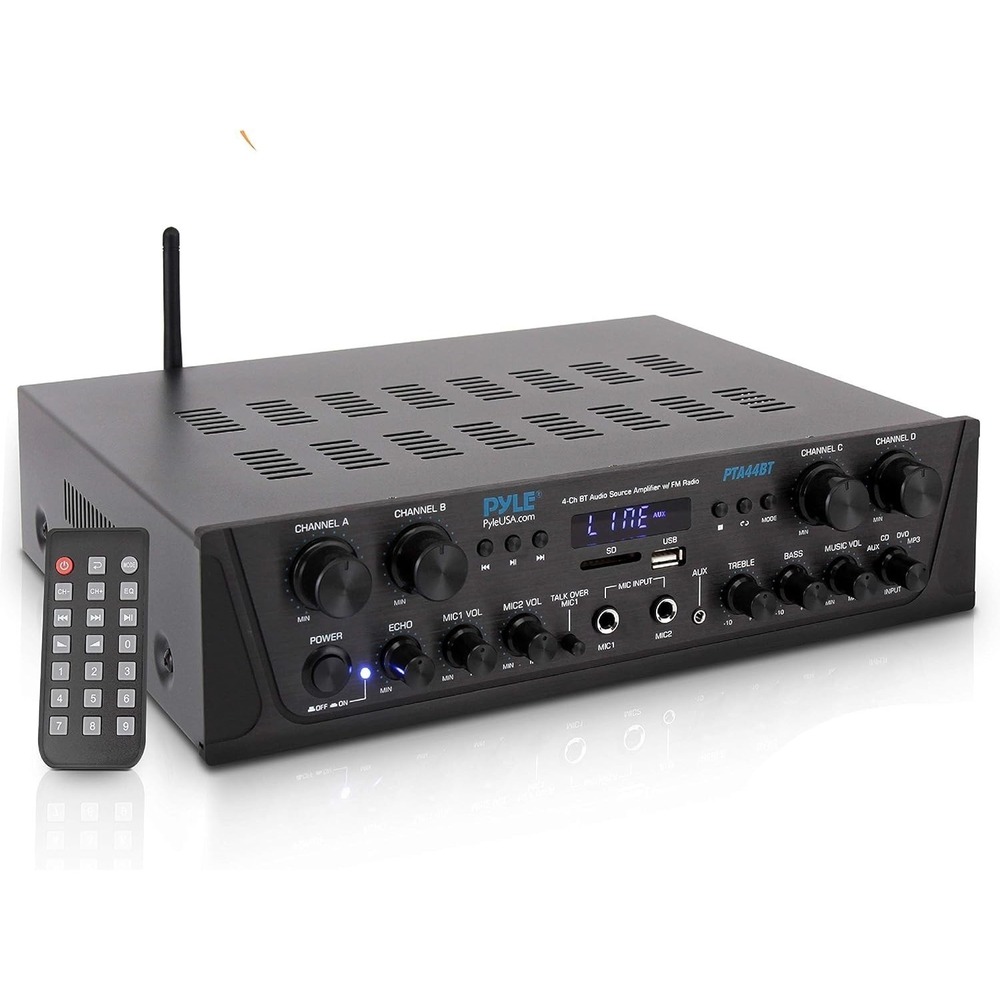 Pyle PTA44BT.5 500W Bluetooth Karaoke Amplifier 4-Channel Home Theater Receiver